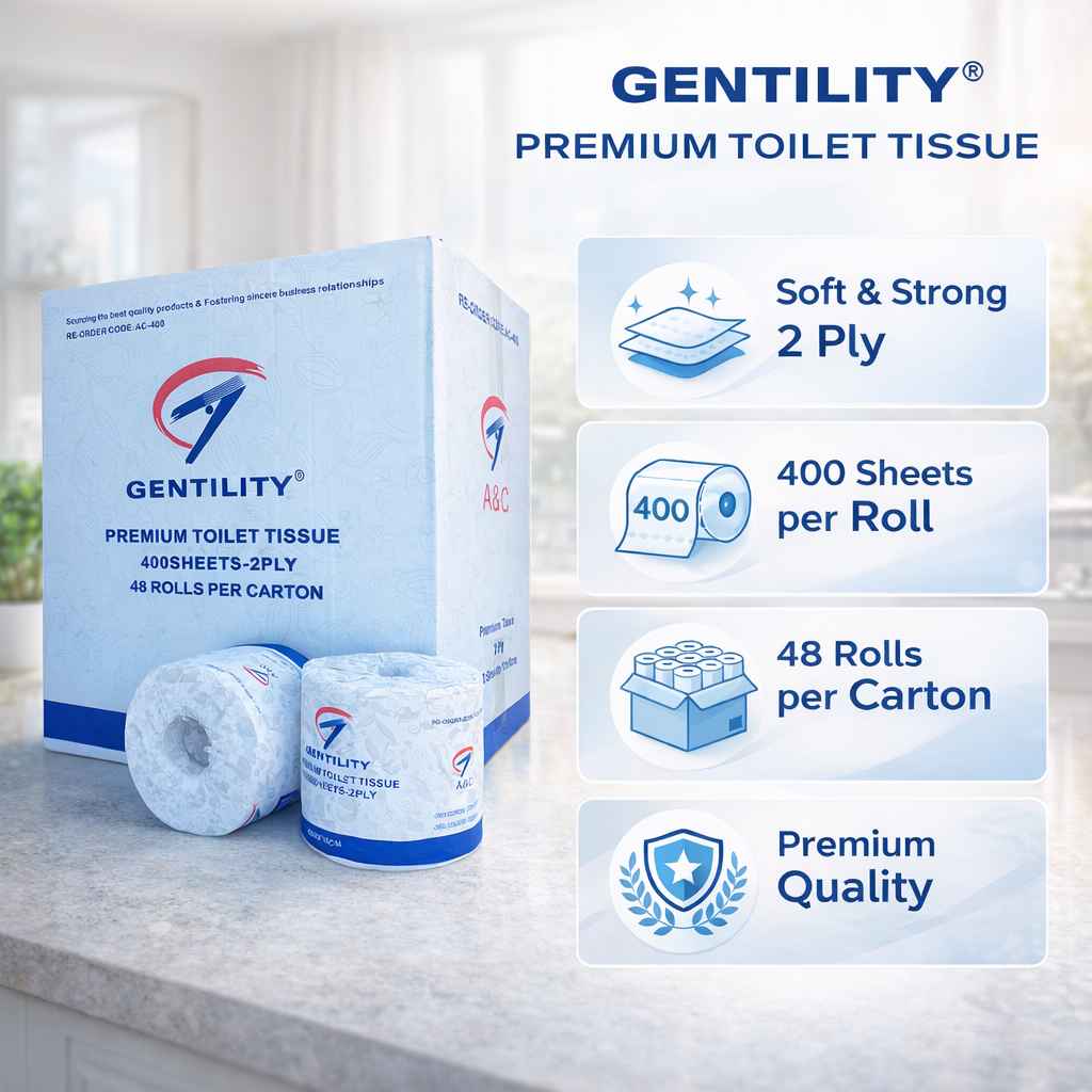 Gentilty Premium 2 Ply Toilet Paper - 400 Sheets || 48 Rolls Per Carton