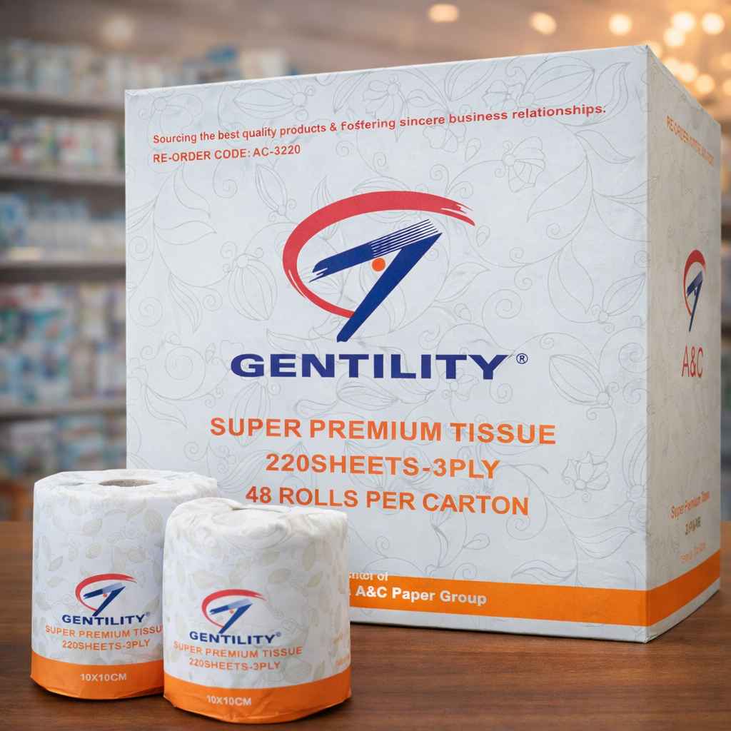 Gentility Super Premium 3 Ply Toilet Paper - 220 Sheets || 48 Rolls Per Carton