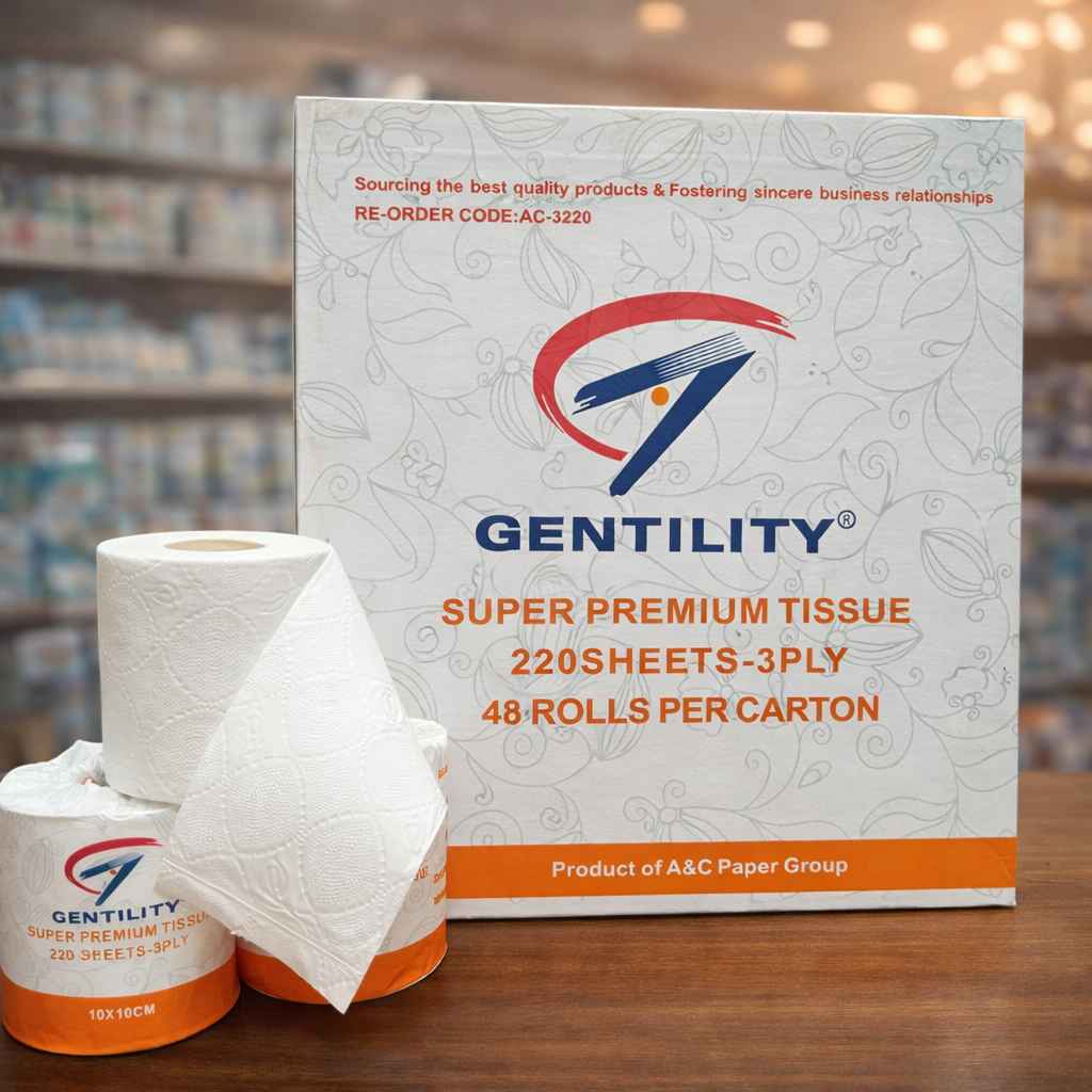 Gentility Super Premium 3 Ply Toilet Paper - 220 Sheets || 48 Rolls Per Carton