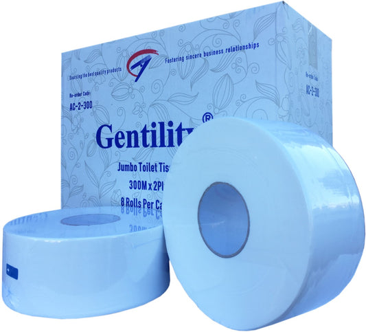 Gentility Jumbo Toilet Paper 300M 8 Rolls Individiual Wrap Premium